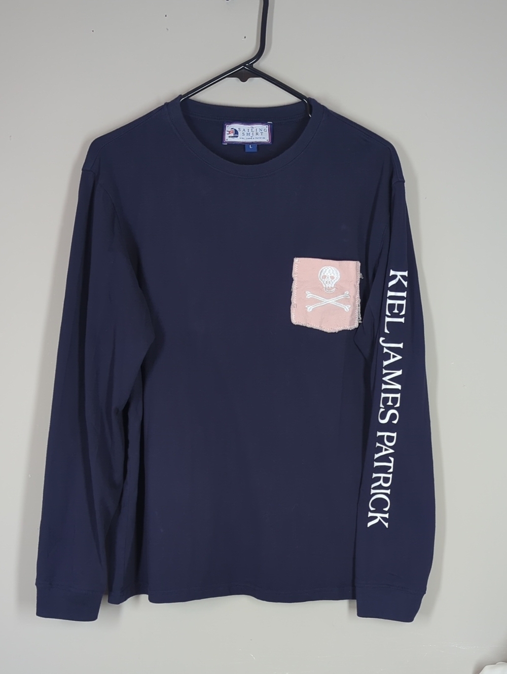 Kiel James Patrick KJP Navy Long Sleeve Sailing Shirt Crewneck Graphic Large